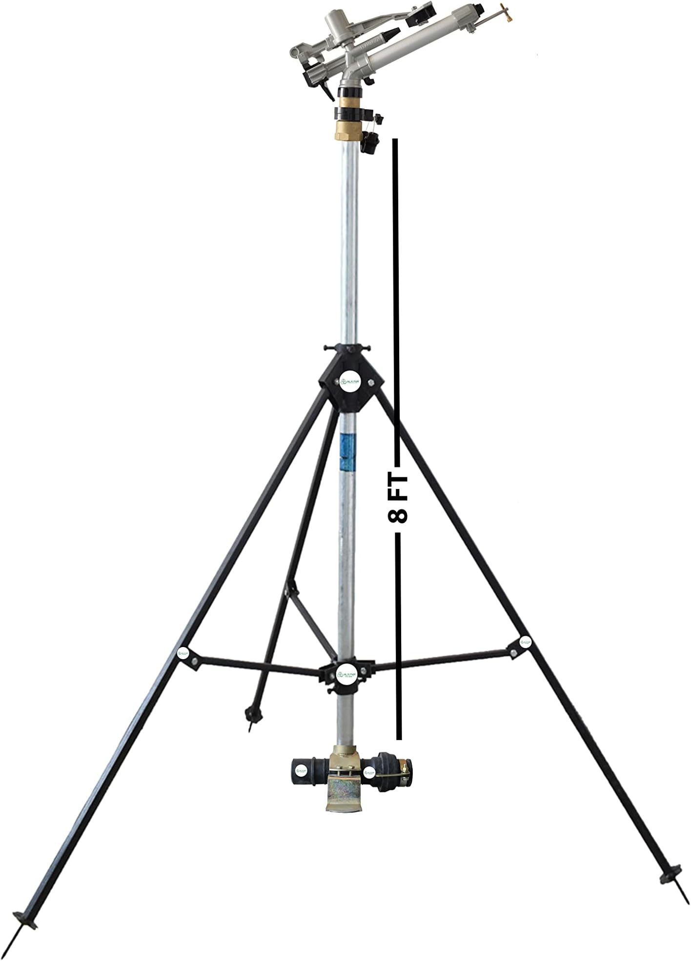 RAINGUN Set with AUTOMAT HT44G 2" INCH Flamingo RAIN Gun, Complete Connector Set| 8FT (ISI) GI Riser Pipe| 3LEG Height Adjustable Stand (P Type Sprinkler Adapter Set, 90MM (3" INCH))