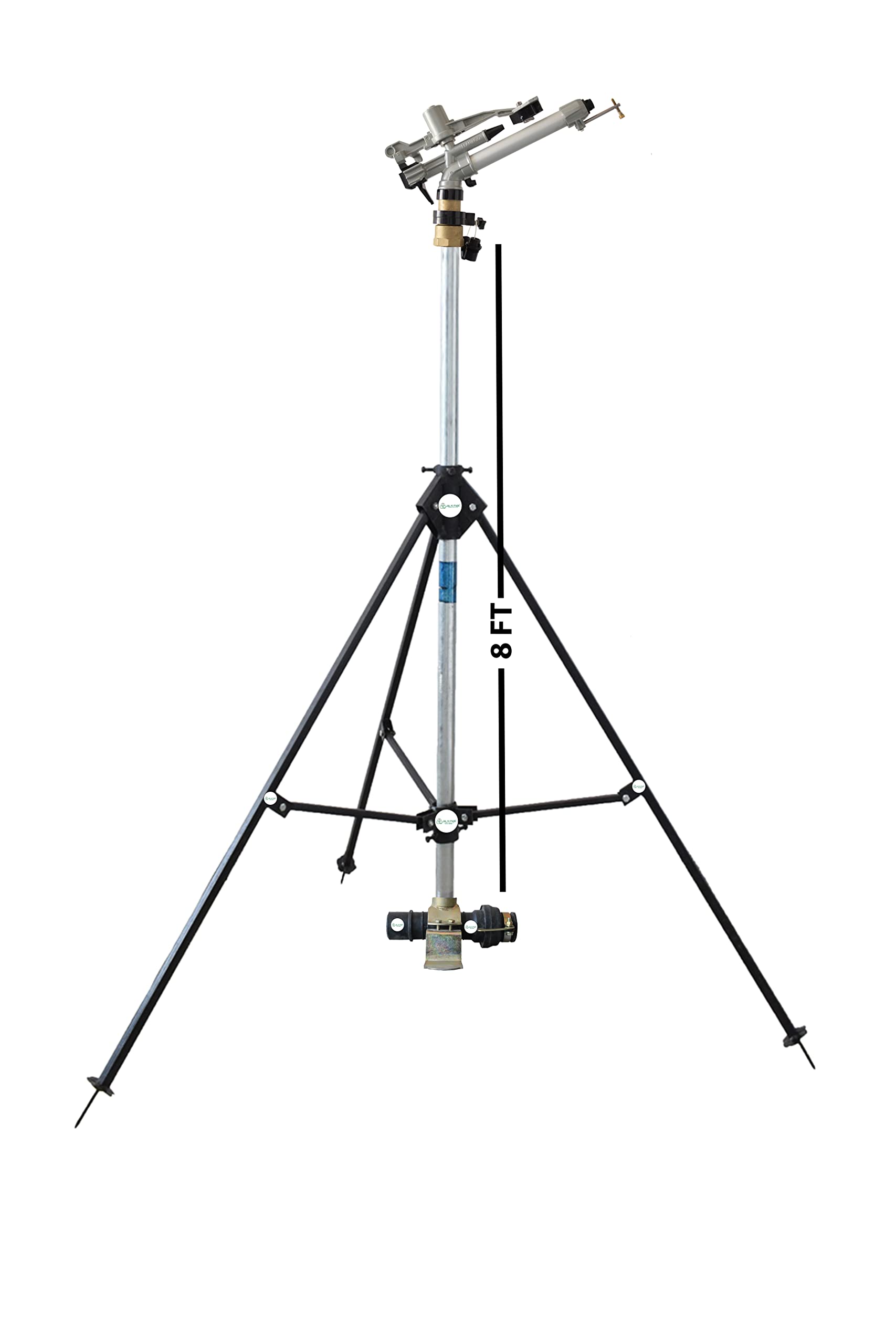 JALKIPARI® RAINGUN Set with AUTOMAT HT44G 2" INCH Flamingo RAIN Gun, Complete Connector Set| 8FT (ISI) GI Riser Pipe| 3LEG Height Adjustable Stand (P Type Sprinkler Adapter Set, 90MM (3" INCH))