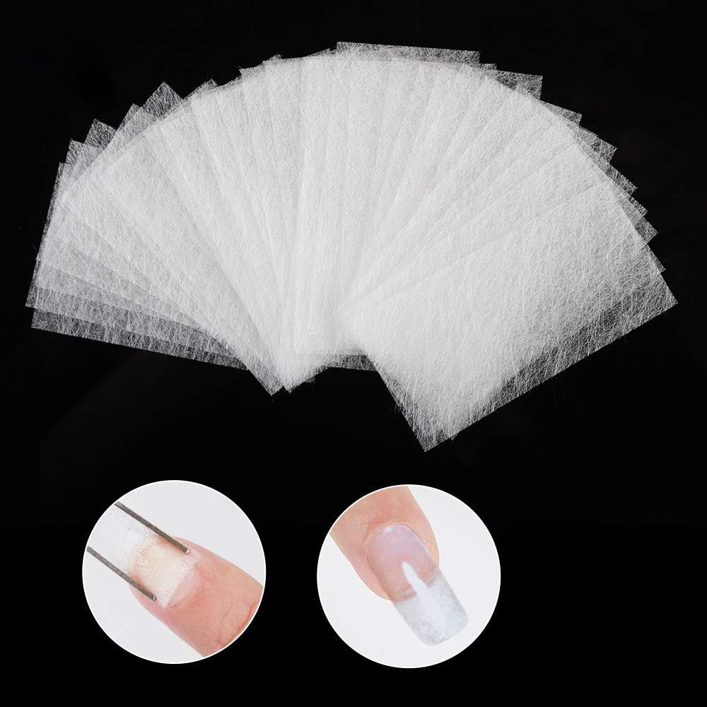 Chilits 100 Pieces Fiberglass Nail Extension Fiber Silk Fiberglass Edge Nails Silk Extension Strip Fiberglass Extension Nails Gel Kit for DIY Nail Art Home and Salons