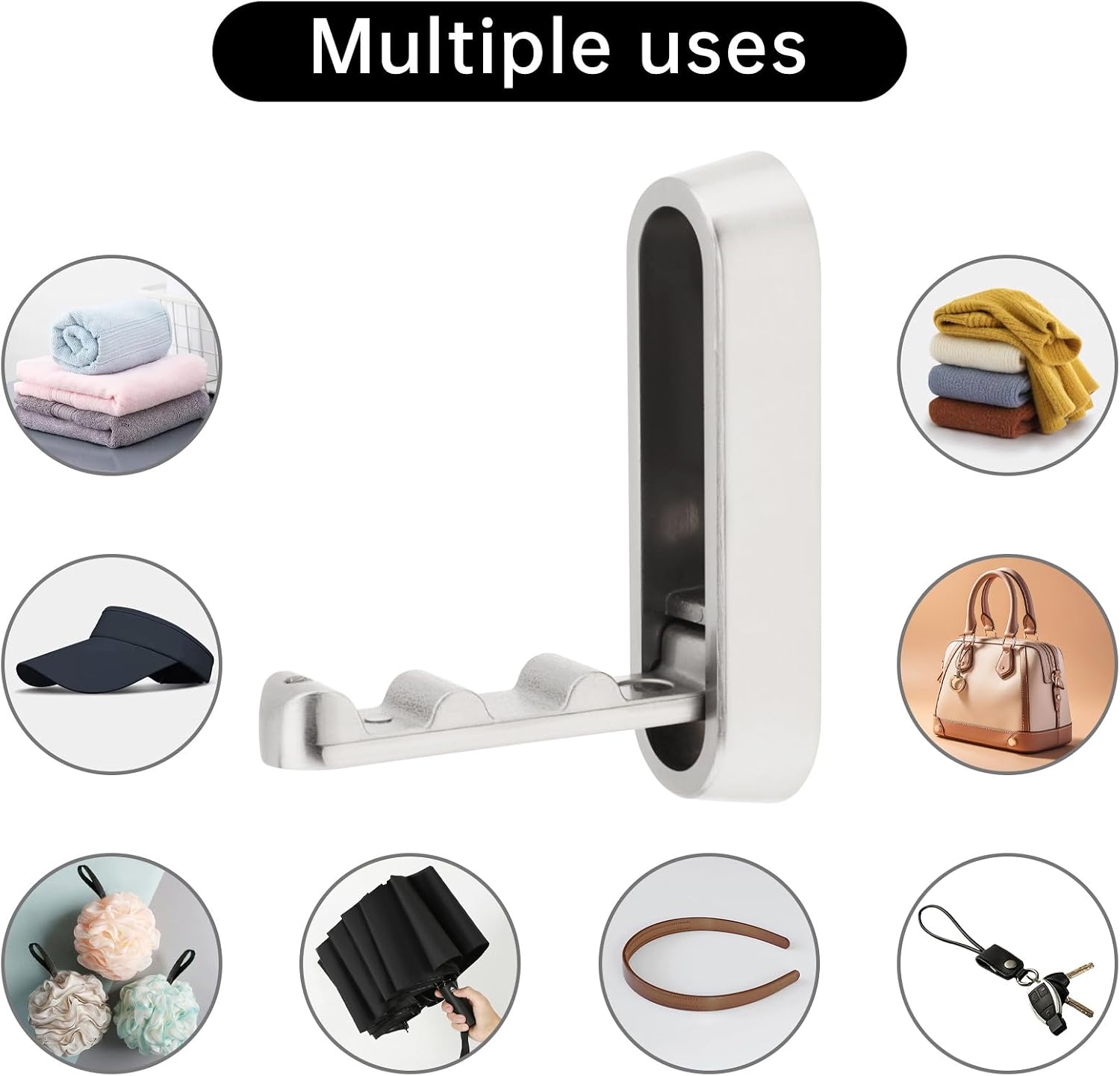 4PCS Heavy Duty Folding Coat Hooks - Zinc Alloy Wall Hooks for Coats, Scarves & Bags - Rustproof, Space-Saving Design for Bathroom, Entryway & Closet (Brushed Nickel, 2.8 Inch) image 5
