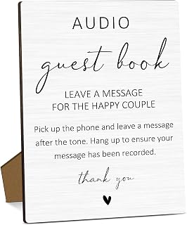 Audio Guestbook Wooden Sign with Stand, 8 x 11 Inch Table Sign For Reception, Wedding/Bridal Shower Table Decor Supplies