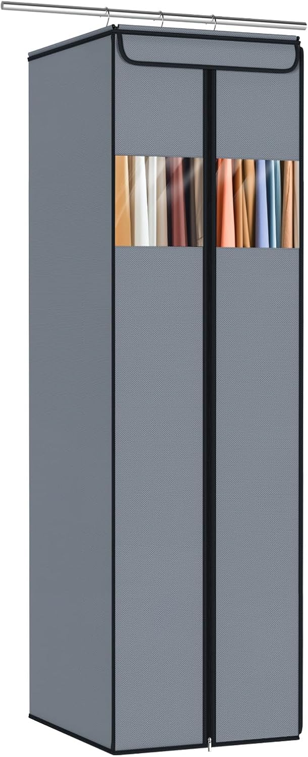 Zilink Long Dress Garment Bag Formal Gowns 65" Long Dress Bags for Gowns Long with Clear Window Space Saving Gown Garment Bag for Long Dresses, Winter Coat, Trousers, Fur, Grey