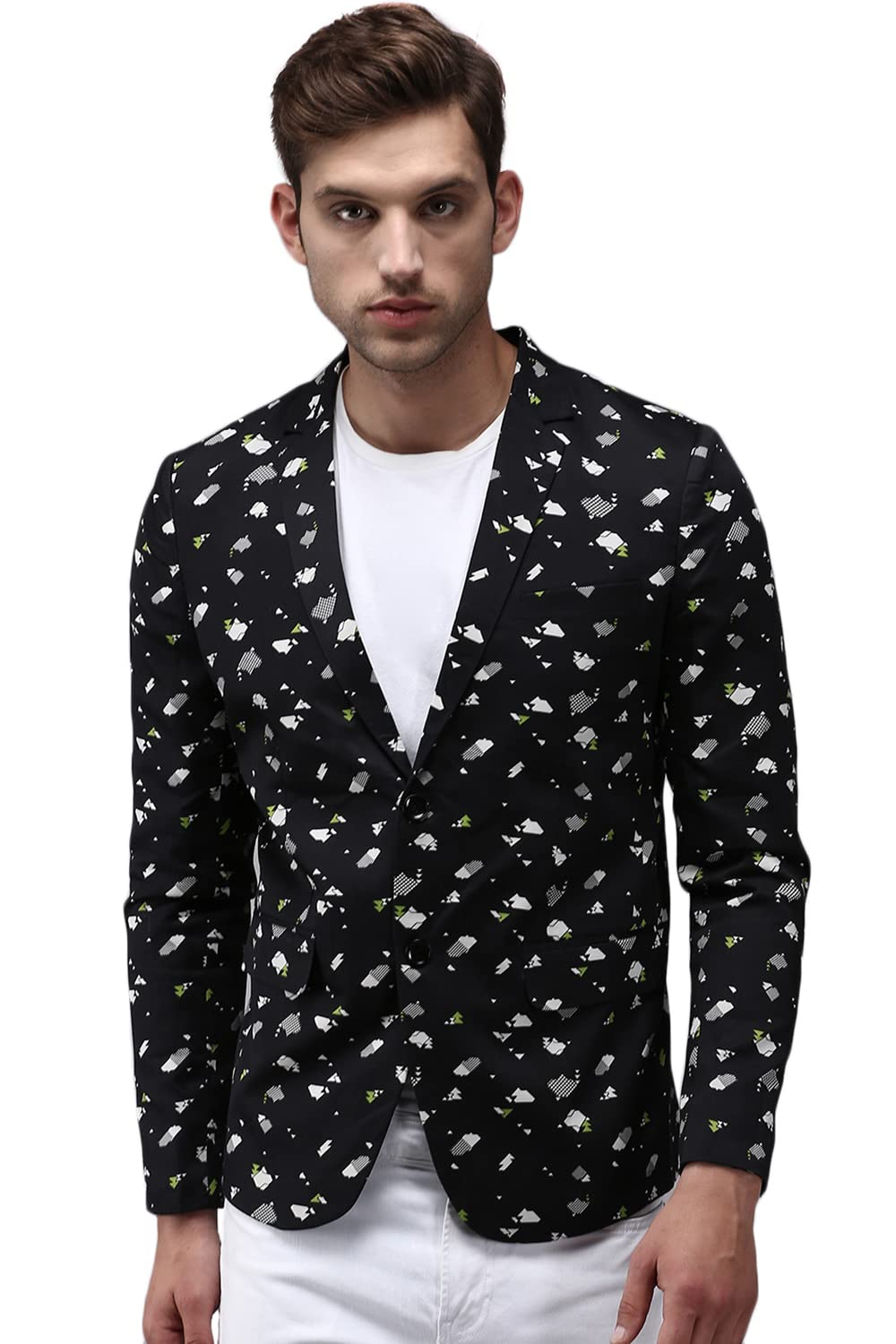 showoffff SHOWOFF Men's Mandarin Collar Black Printed Blazer-SOBLZ-270_Black-picture-11