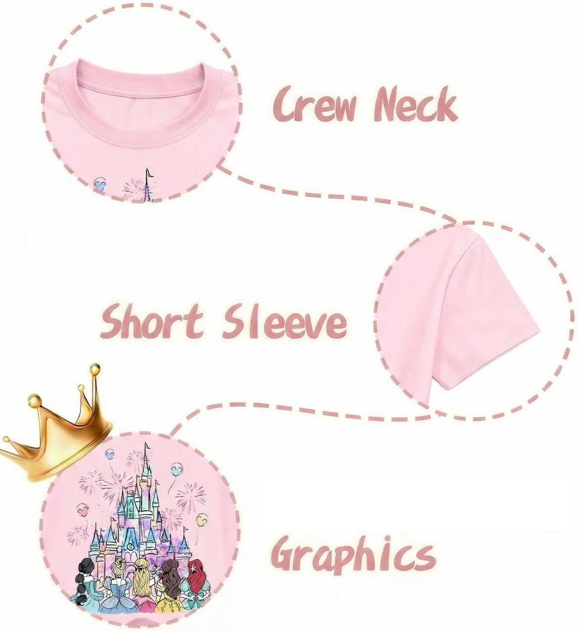 Magical Shirts for Girls: Princess Magical Kingdom Shirt Cute Bow Castle Graphic Tshirts Kids Vacation Trip Tee Tops