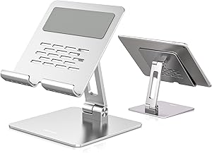 BoYata タブレットスタンド ipad/ノートPC/Surface Pro スタンド 縦置き 横置き 安定性 姿勢改善 滑り防止パッド 軽量 折りたたみ式 炭素鋼 5-13インチのMacbook/iPad/Kindle/Surface/Nintendo Switch機種などに対応 シルバー
