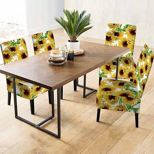 Miniatura 3 de Numland Fundas para silla de girasoles amarillos en acuarela, flores botánicas, pétalos, lavables, 100% poliéster, 1 paquete para comedor, cocina,
