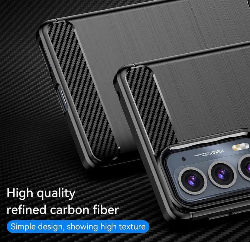 Image of NPRC Hybrid Ultra Slim Protective Case TPU Non-Slip Carbon Fiber Texture Shockproof Case Cover for Moto Edge 20 Fusion - Black