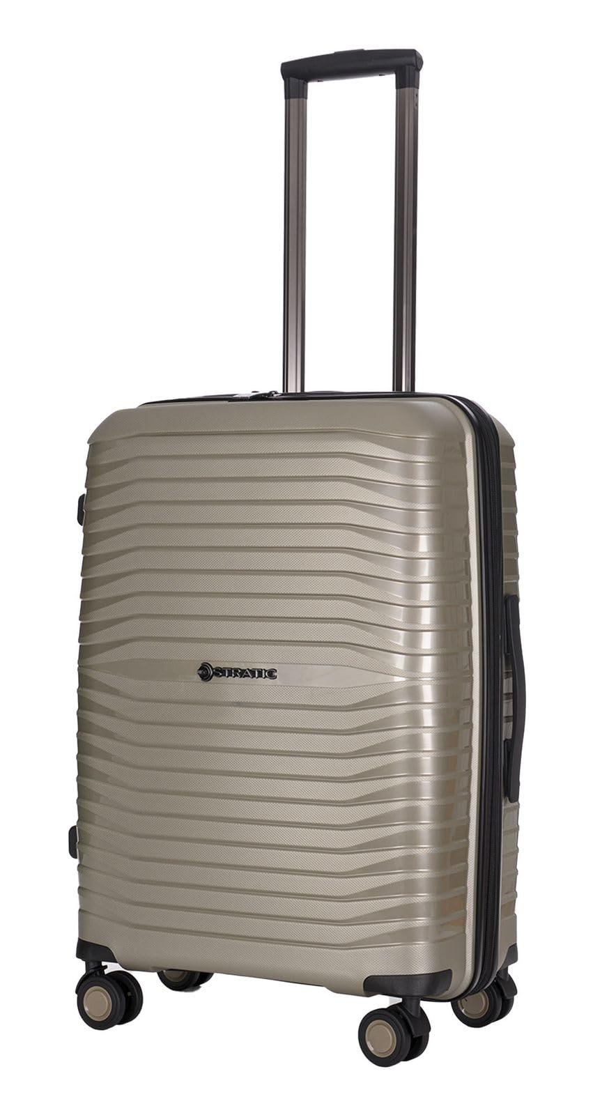 Stratic Bright+ Hartschalen-Koffer Trolley Koffer mittelgroß Reisekoffer, wasserabweisend, 4 Rollen, erweiterbar, TSA-Schloss (Größe M, Champagne)