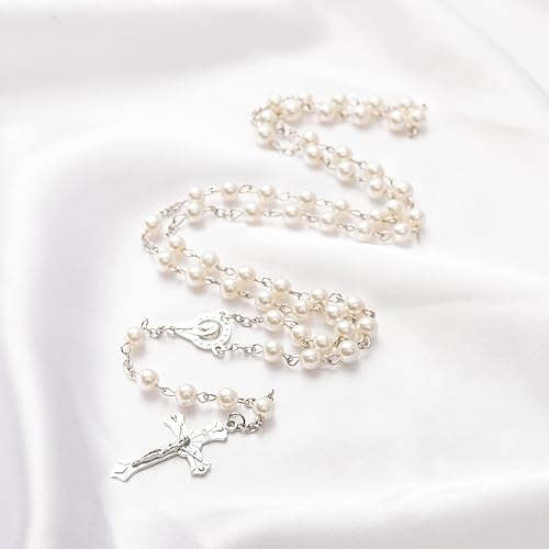 Miniatura 6 de YQZIYOU Cuentas de Rosario Católico - Regalos de Confirmación para Adolescente, Caja de Regalo de Metal Estilo Simple Plateado, Rosario de Perlas