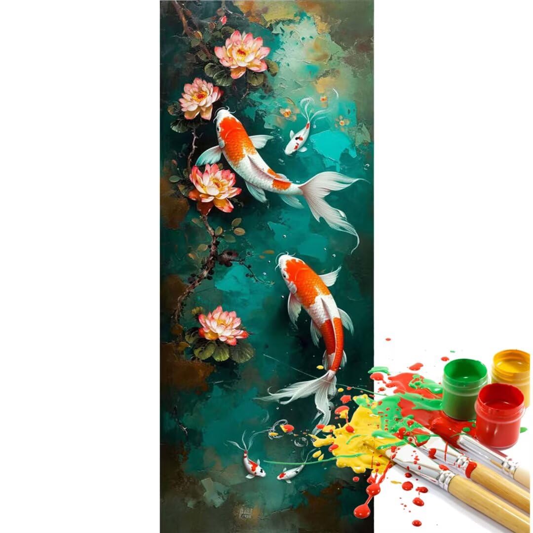 Peinture Numero Adulte Poisson, Koi Peinture par Numero Adulte Grand Format 90 X 45 cm, DIY Kits de Peinture au Numéro Pigment Acrylique Paint by Numbers Pour Maison Décor, Cadeau, (Sans Cadre)-YH586