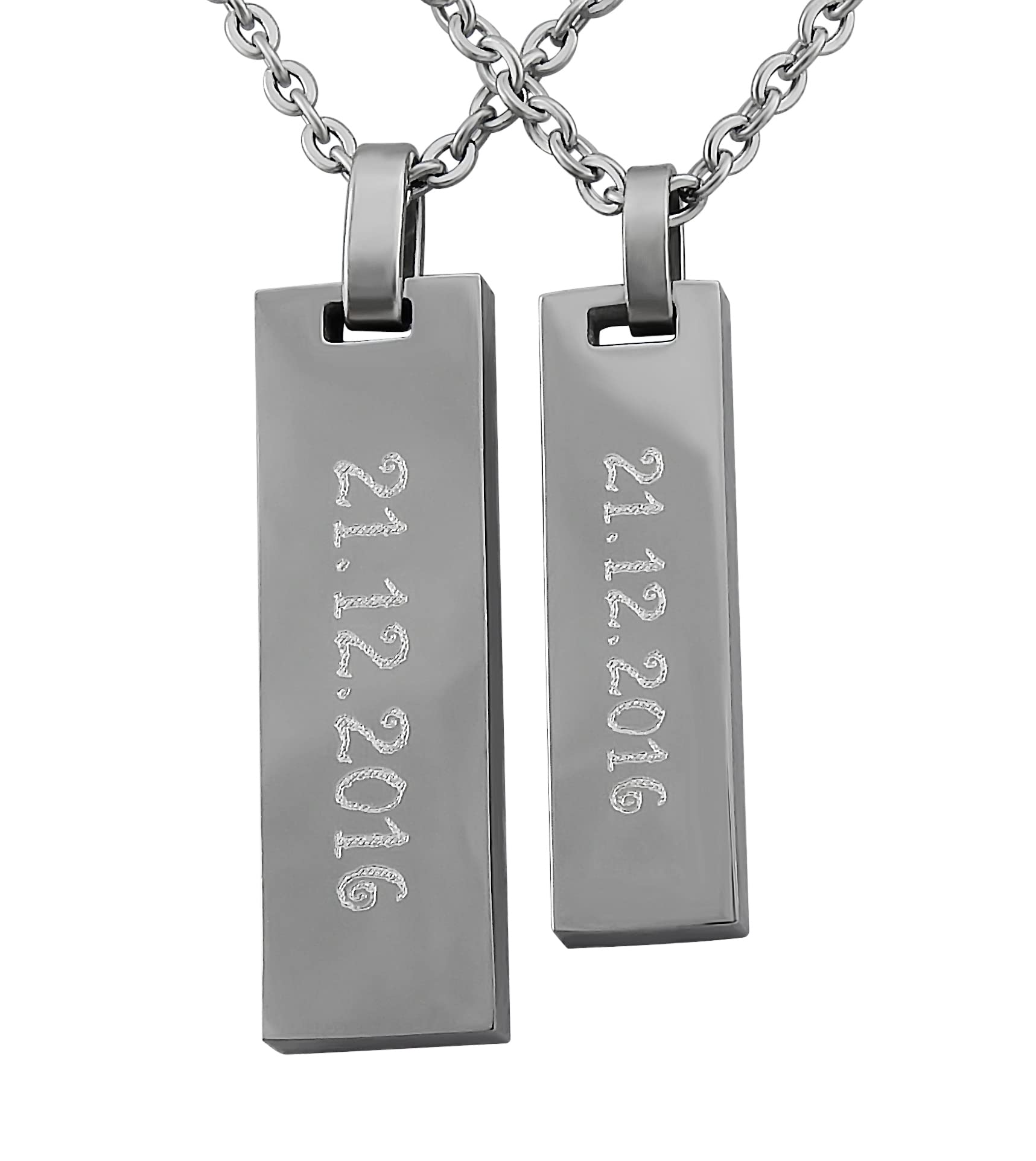 Personalisierte Kette mit Gravur Edelstahl 50 cm mit Anhänger Rechteck geriffelt in silber schwarz gold - Personalisierte Halskette für Frauen Männer - Personalisierter Schmuck Damen Herren