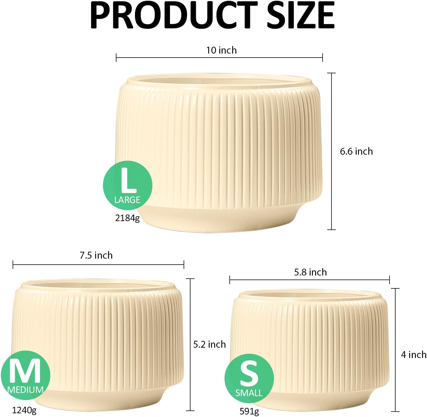 OXART Ceramic Plant Pots, Set of 3, 10/7.5/5.8 Inch Planters for Indoor Plants, Modern Pots for Plants, Stylish Round Flower Pot with Drainage Holes, Outdoor Planter Pot, Yellow