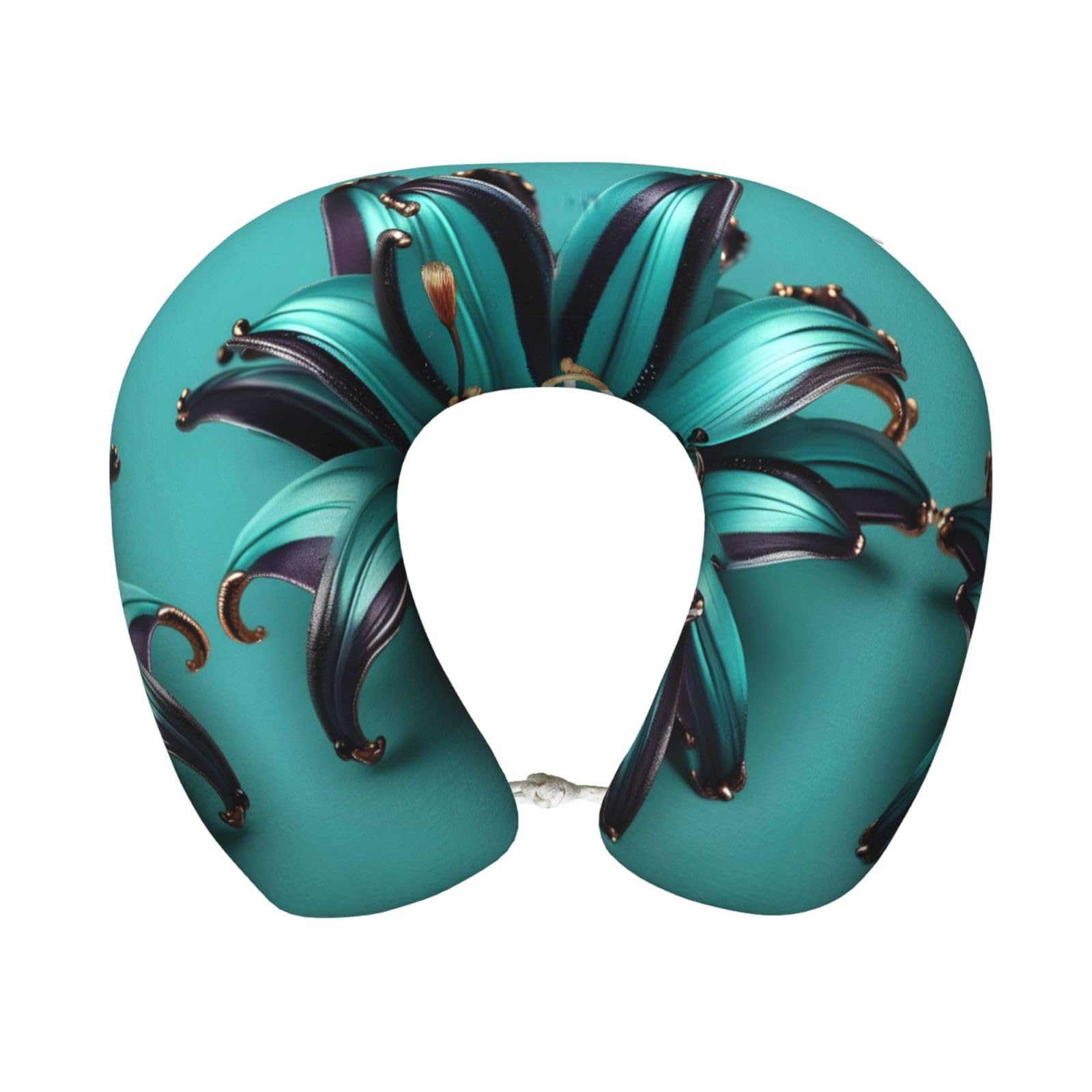 peiyeety Teal Lily Print Custom U-Shaped Pillow,Memory Foam Cervical Neck Travel Pillow,for Home,Camping,Travelling