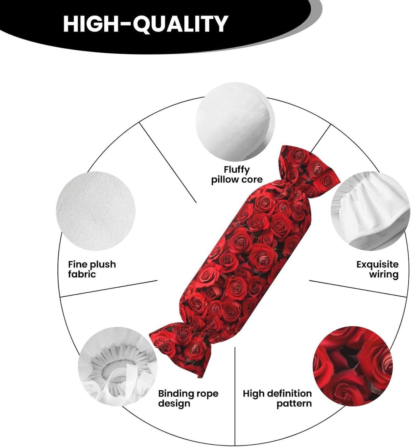 Red Rose Print Candy Cylindrical Comfortable Pillow Throw Pillows Home Decor Easy Maintenance