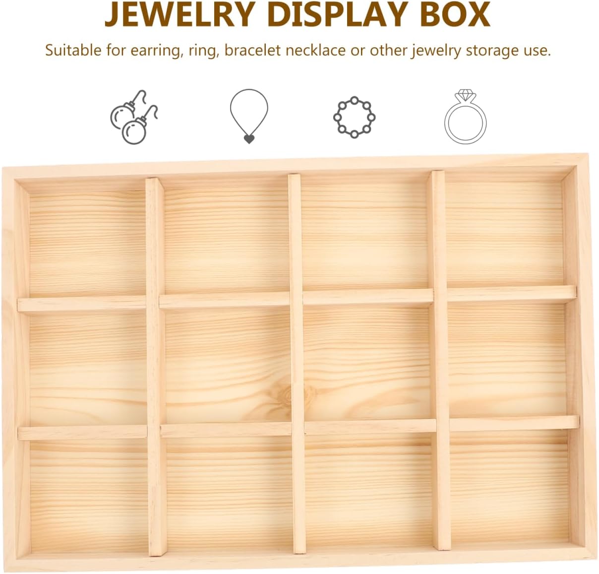 Yardwe Wooden Jewelry Storage Tray with 4 Compartments Retro Multi-Use Ring Dish Organizer for Rings Earrings Necklaces Bracelets and Accessories 9.45 X 1.38 X 1.38 Inches