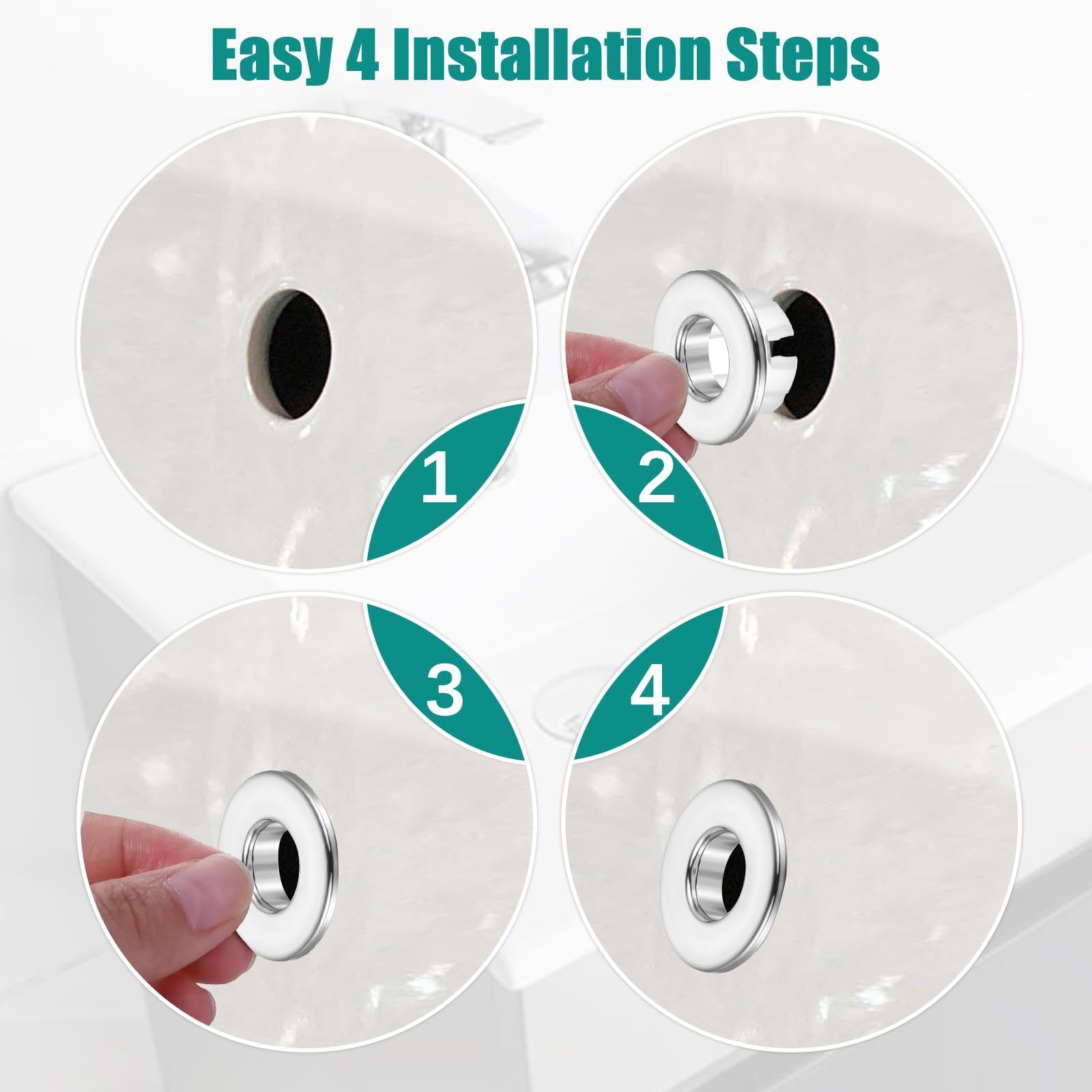 4 piezas de anillo de rebosadero para lavabo, roseta de rebosadero para baño, lavabo, lavabo, para adornar, tapón de rebosadero, robusto, plateado