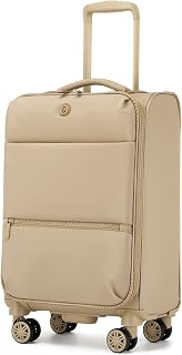 Cabin Suitcase Lightweight Carry-on Luggage with 4 Spinner Wheels, Soft Small Travel Hand Luggage with PVC Wet/Dry Pockets, Soft Personal Item Suitcase for Women, Khaki