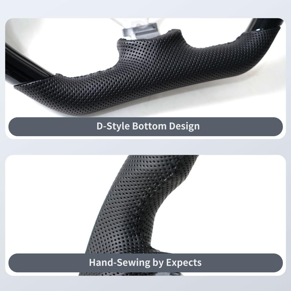 Piano Black Steering Wheel, D-Shaped Flat Bottom Preforated Leather Steering Wheel Fit for Toyota FJ Cruiser 2007-2017