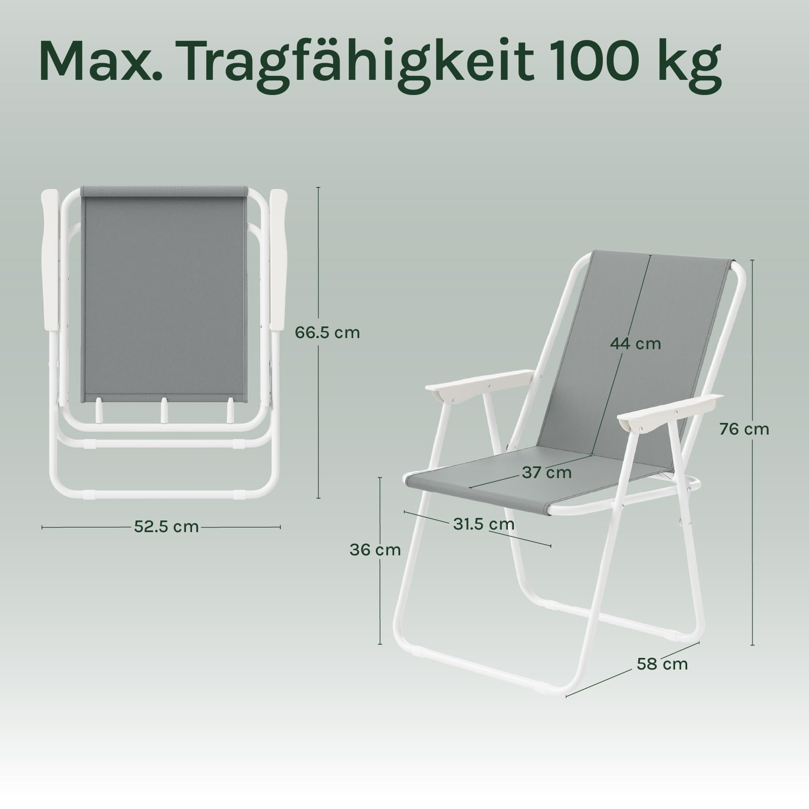 WOLTU Campingstuhl 2er Set Faltbar Leicht, Klappstuhl Camping belastbar bis 100 kg,Gartenstuhl klappbar Strandstuhl für Camping Balkon Garten