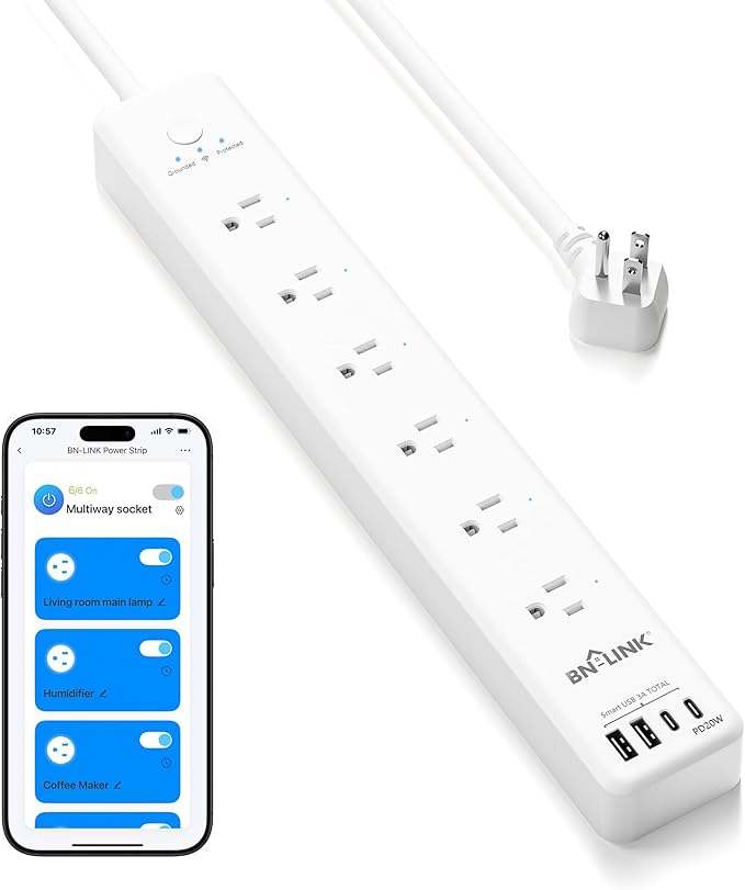 BN LINK Smart Plug Power Strip，Surge Protector with 6 Individually Controlled Smart Outlets, 4 USBs (incl. 20W USB-C), Compatible with Alexa and Google Home