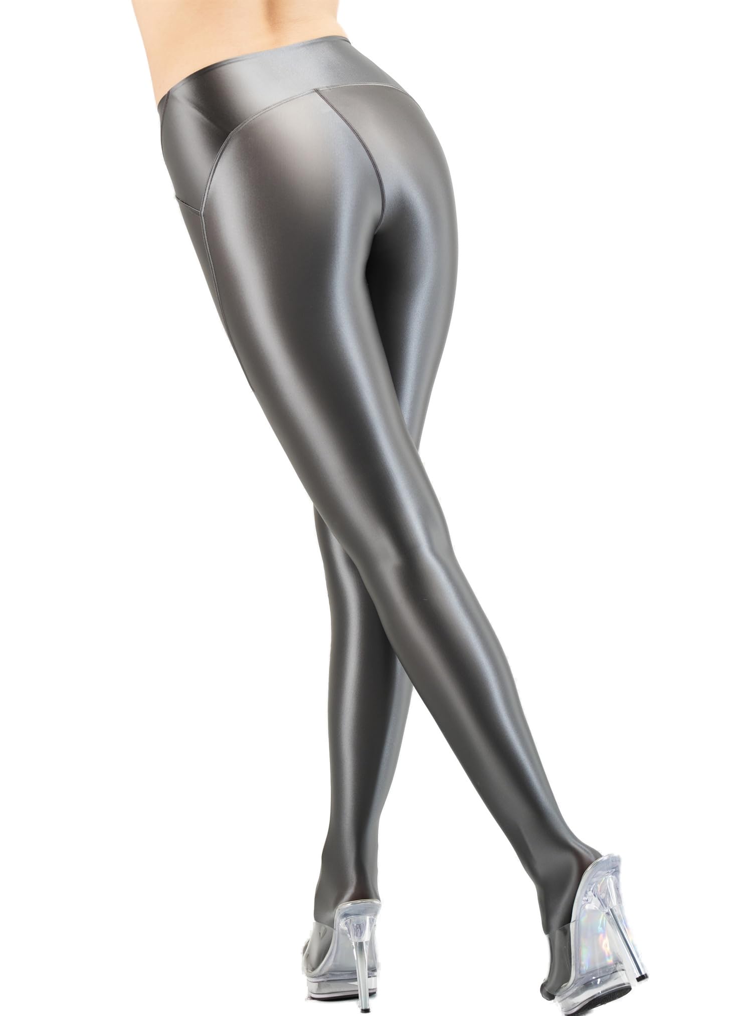 LEOHEX Legging brillant pour femme avec pied taille haute opaque