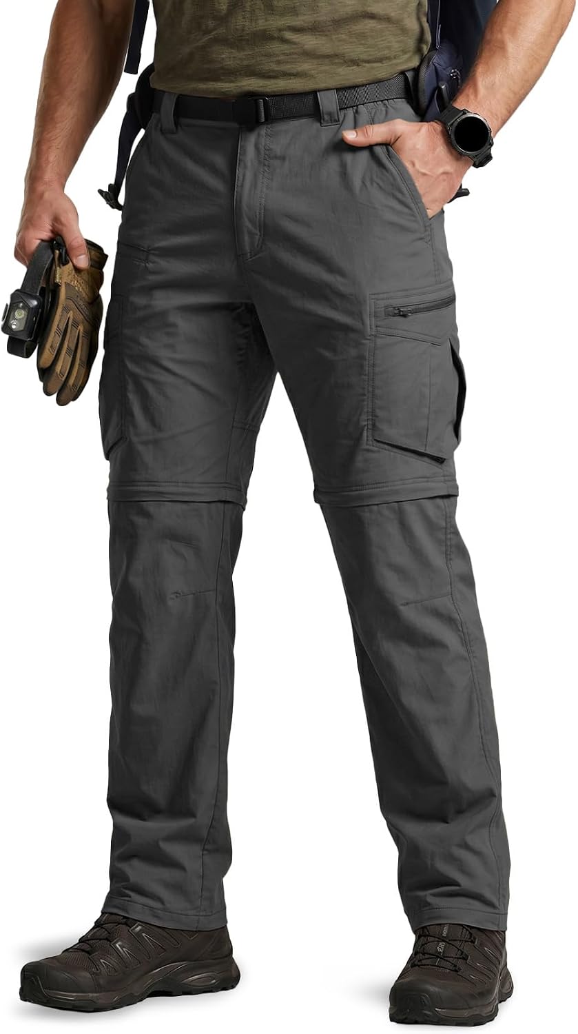 CQR Men's Convertible Cargo Tactical Pants, Water Resistant Outdoor Hiking Pants, Zip Off Lightweight Stretch Work Pants