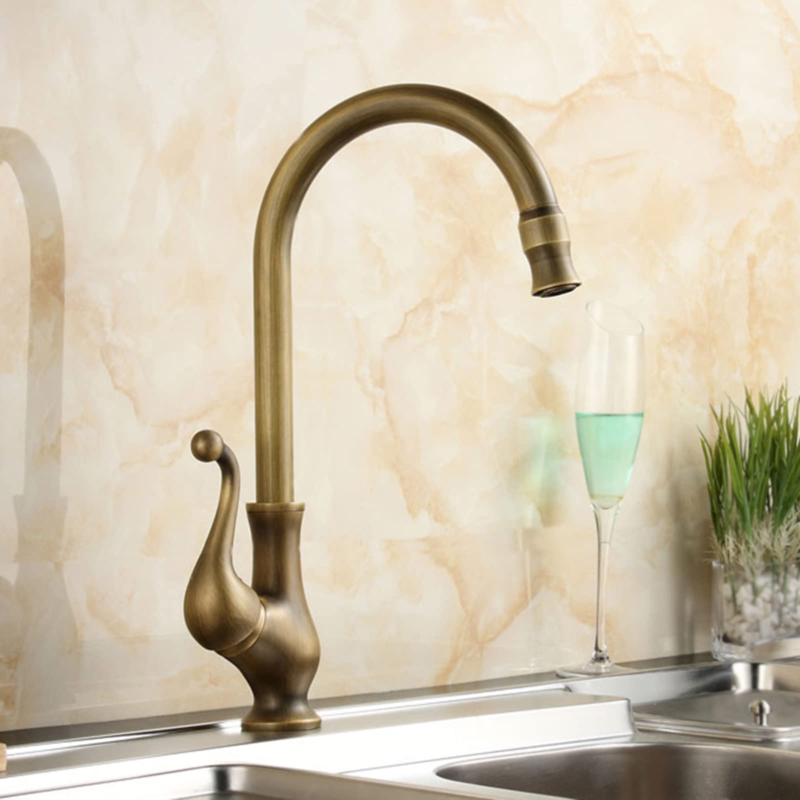 Robinet d'évier de Cuisine en Laiton Vintage, Design monotrou, Compatible avec Les éviers, Look rétro élégant pour la Salle de Bain, Durable et élégant.