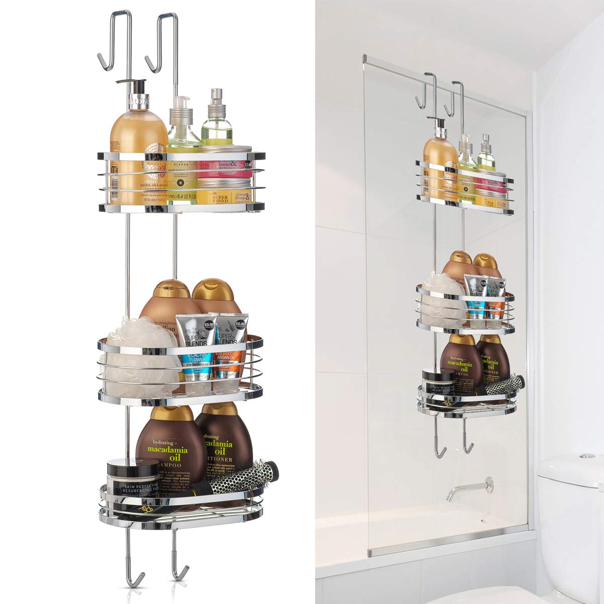 Buy LIVIVO Stylish 3 Tier Hanging Over the Door Organiser Basket Chrome