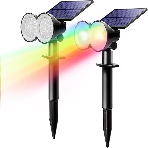 K KASONIC - Focos solares de paisaje al aire libre, luz de pared RGBW que cambia de color y luz de tierra, luz de seguridad multicolor impermeable