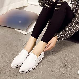 Amazon | [JUIN] スリッポン フラットシューズ レディース 牛革 レザー