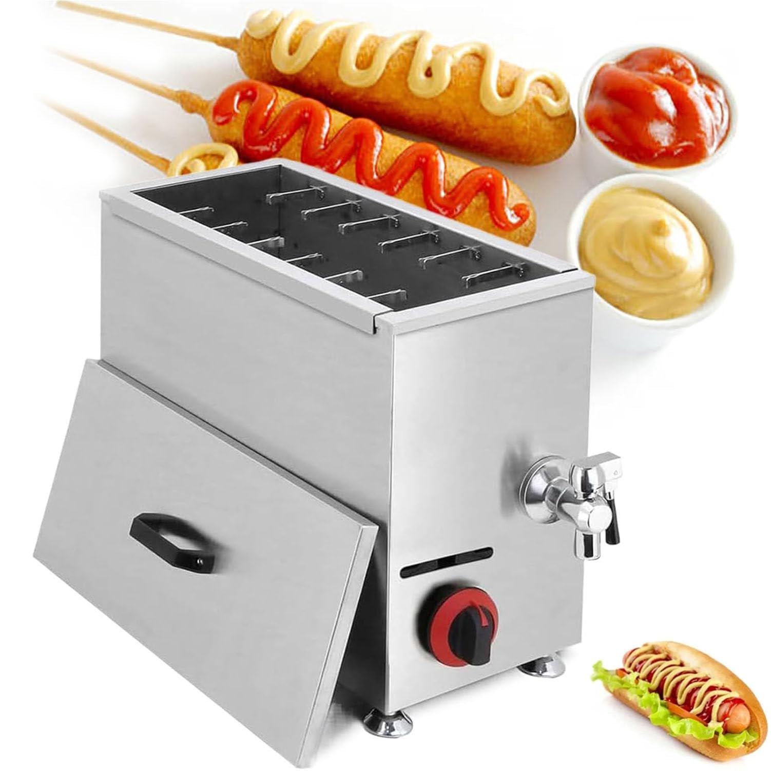 A Gas GPL 21 Litri per Hot Dog di Mais E Formaggio Coreano,Fornello per Griglia per Salsicce Commerciale,Friggitrice per Corn Dog,per Ristorante,Cucina Domestica,Snack Bar