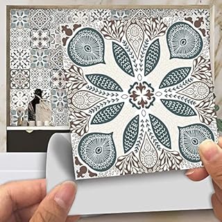 20pcs Vintage Victorian Tile Stickers, Kitchen Bathroom Wall Tile Stickers Peel and Stick on Tile Transfers Covers Decals Self Adhesive Vinyl Waterproof Beige Moroccan Mosaic (15cm x 15cm, 6x6 inches)