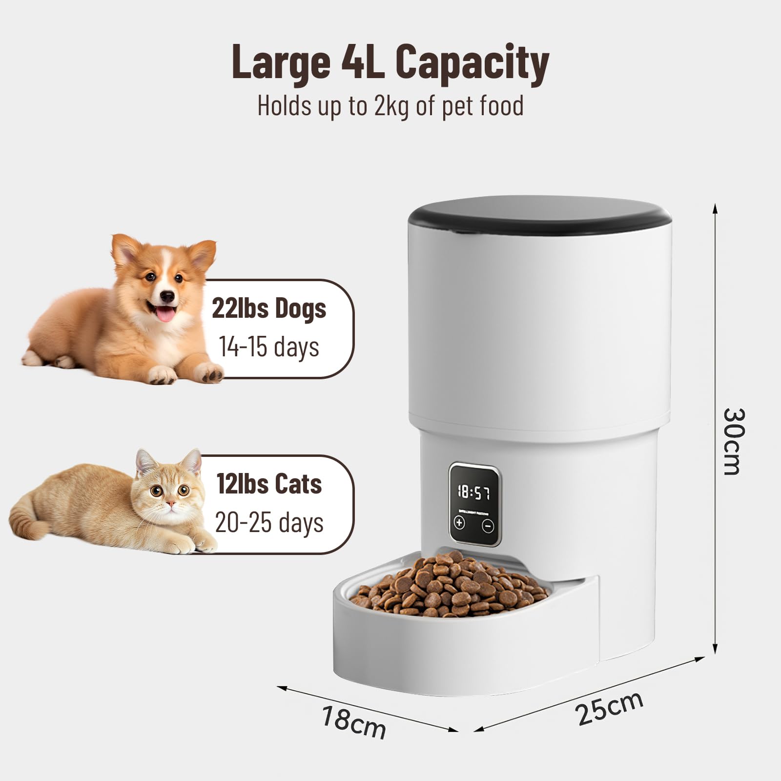 Distributeur Croquettes Chat Automatique,4L Distributeur Croquettes Chat avec Minuterie Programmable pour Chats et Petits Chiens, 1-6 Repas par Jour