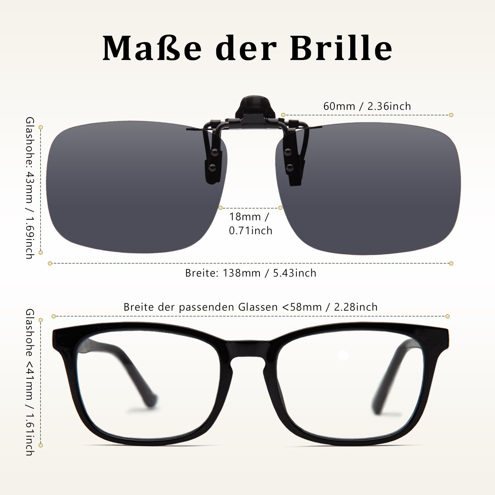 Clip-On Polarisiert Sonnenbrille UV400 Schutz Ideal für alle Outdoor-Aktivitäten