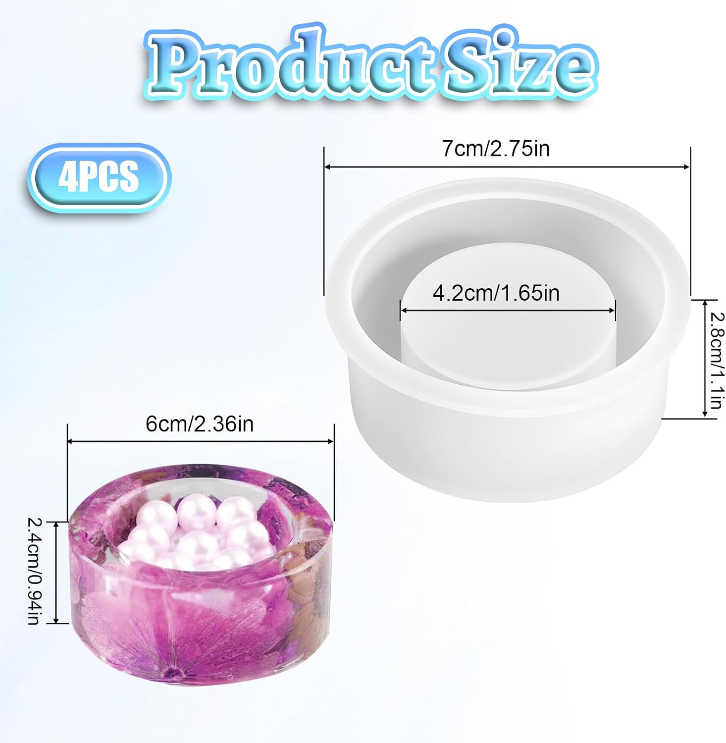 Tealight Candle Holder Resin Molds, 4 Pcs Round Silicone Tealight Epoxy Resin Molds for DIY Crafts, Table Centerpiece, Trinket Container, Plaster, Wedding, Home Decoration