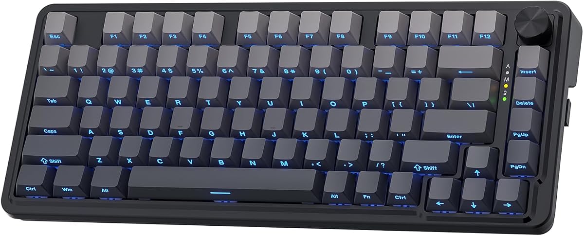 Teclado para juegos inalámbrico con junta RGB de 81 teclas K673 PRO, perilla de desplazamiento | Rueda de control multifunción, modo triple de retardo 0, amortiguación de ruido de 5 capas acolchadas para un sonido cremoso y grueso, tamaño compacto del 80%