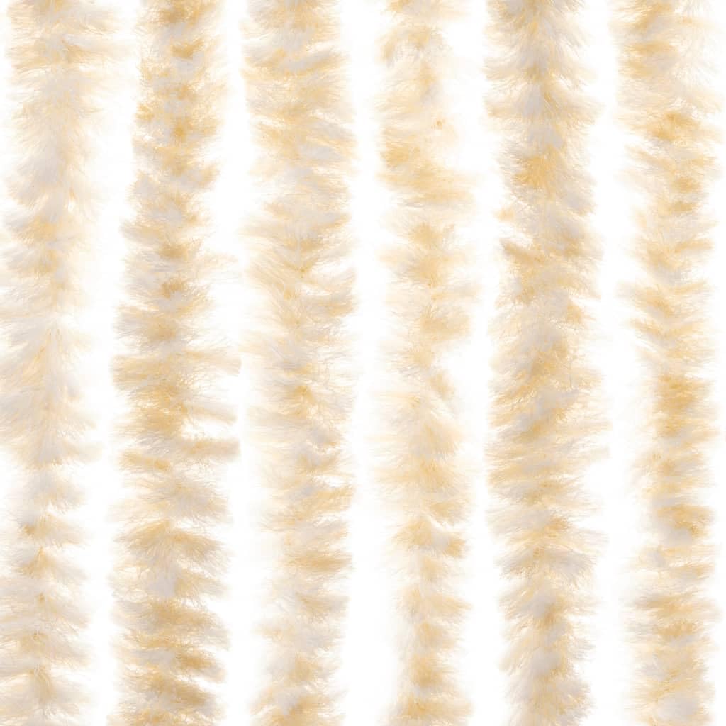 Rideau anti-mouches beige et blanc 90 x 220 cm en chenille