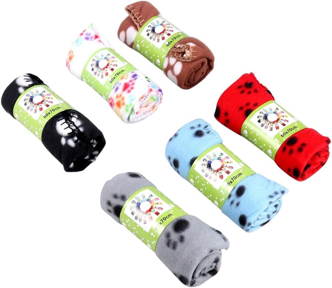 Hemoton 6pcs Pet Blanket for Puppy and Cat, Double Sided Plush Paw Shape Cloth Blankets, No Lint Shedding, Protects Pet Beds and Carriers from Hair, Soft and Warm Sleep Mats