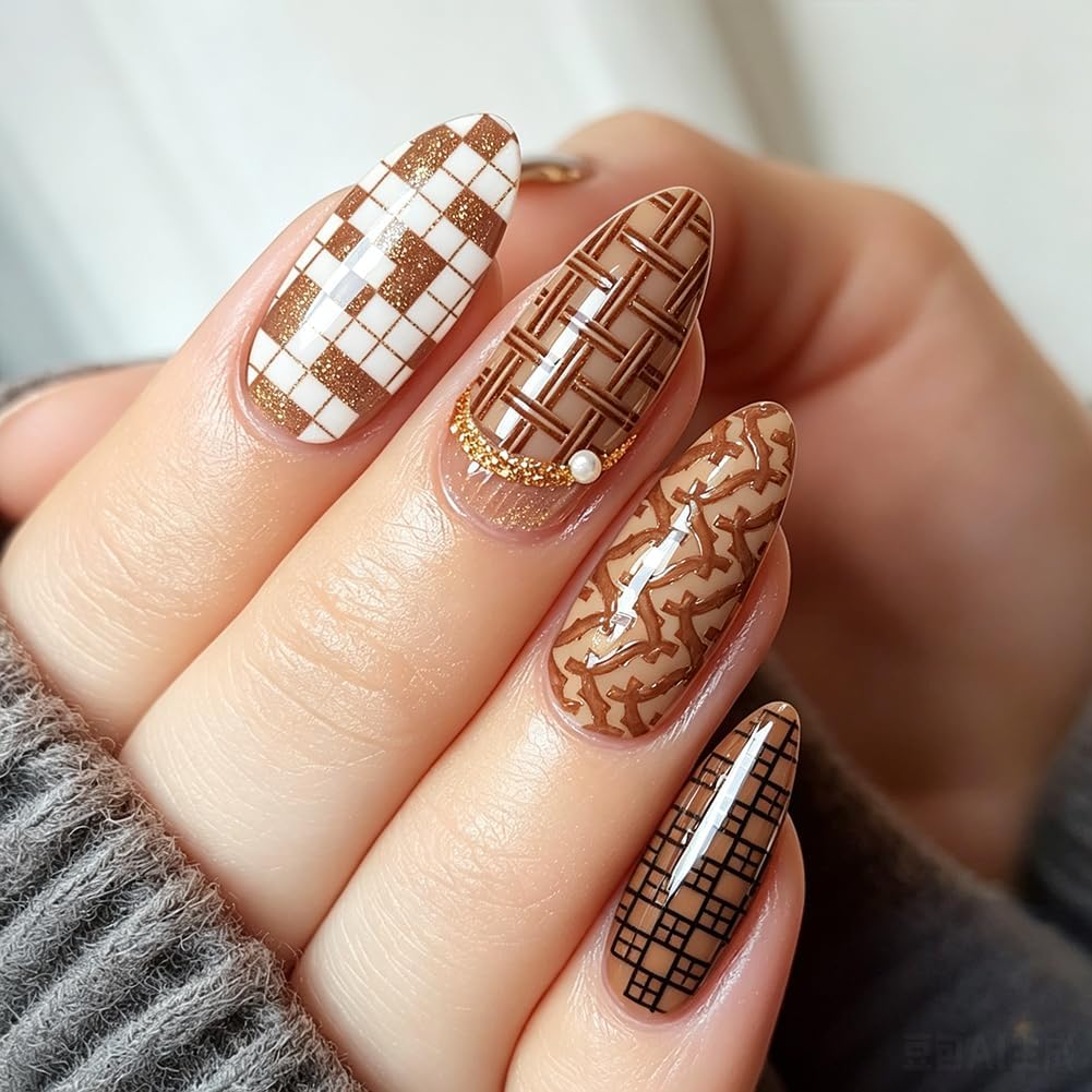 PH PandaHall 3pcs Classic Plaid Pattern Nail Stamp Plate Tartan Nails Art Stencils Stainless Steel Nail Image Plate Plaid Pattern Print Art Template for Women DIY Printing 4.7x2.3 inch image 4