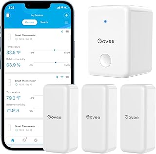 Govee WiFi Digital Hygrometer Thermometer 3 Pack, Indoor Outdoor Smart Gateway Room Temperature Humidity Sensor, Wireless Temp Gauge with App Alert, for Home, Greenhouse(not Support 5G WiFi)