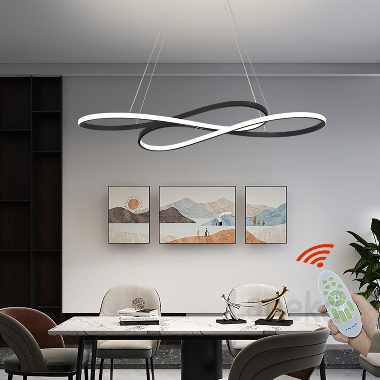 Dimmable LED Pendant Light Dining Room Table Chandelier Kitchen Island with Remote Control Flush Mount Ceiling Hanging Lamp Modern Design for Living Room Office Hallway Bedroom Deco Coffee Lights