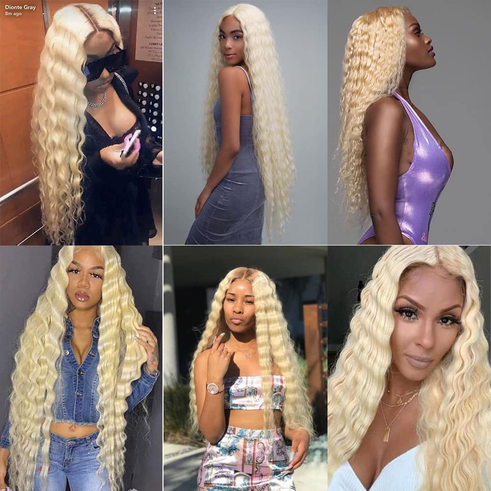 Zeslaerr Human Hair Bundles #613 Bleach Blonde Color 32 Inch Deep Wave Knotless Double Weft Weave Natural Color Human Hair Extension For Woman Single Bundle 100g - Image 2