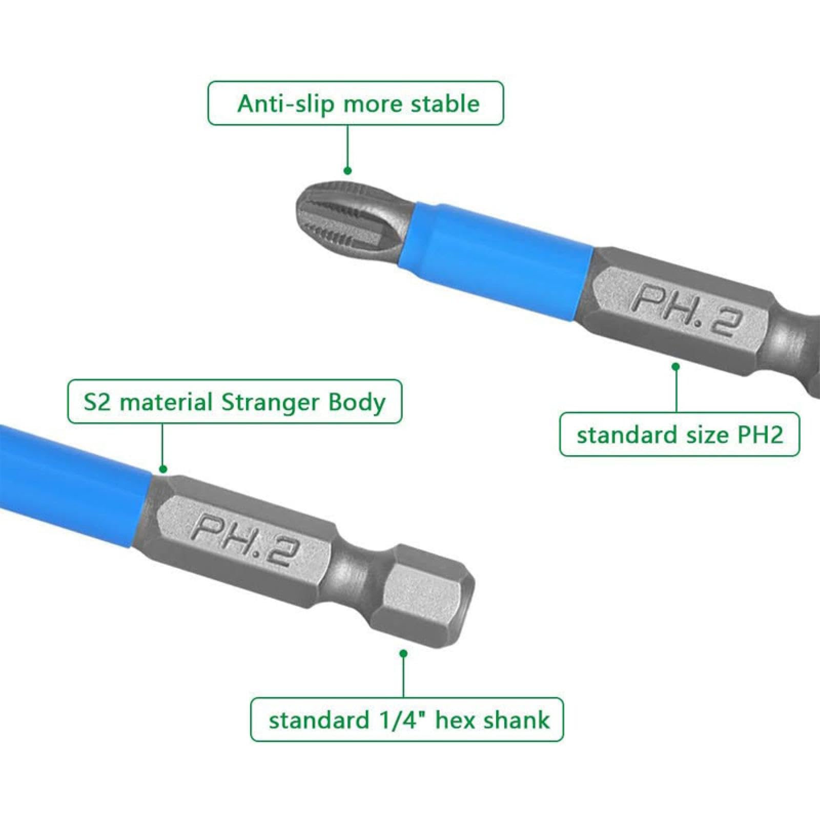 Juego de puntas de destornillador magnético Ph1, Ph2, Ph3, Pz1, Pz2, Pz3, antideslizantes, vástago hexagonal de 1/4", apto para taladro eléctrico manual (12 puntas)