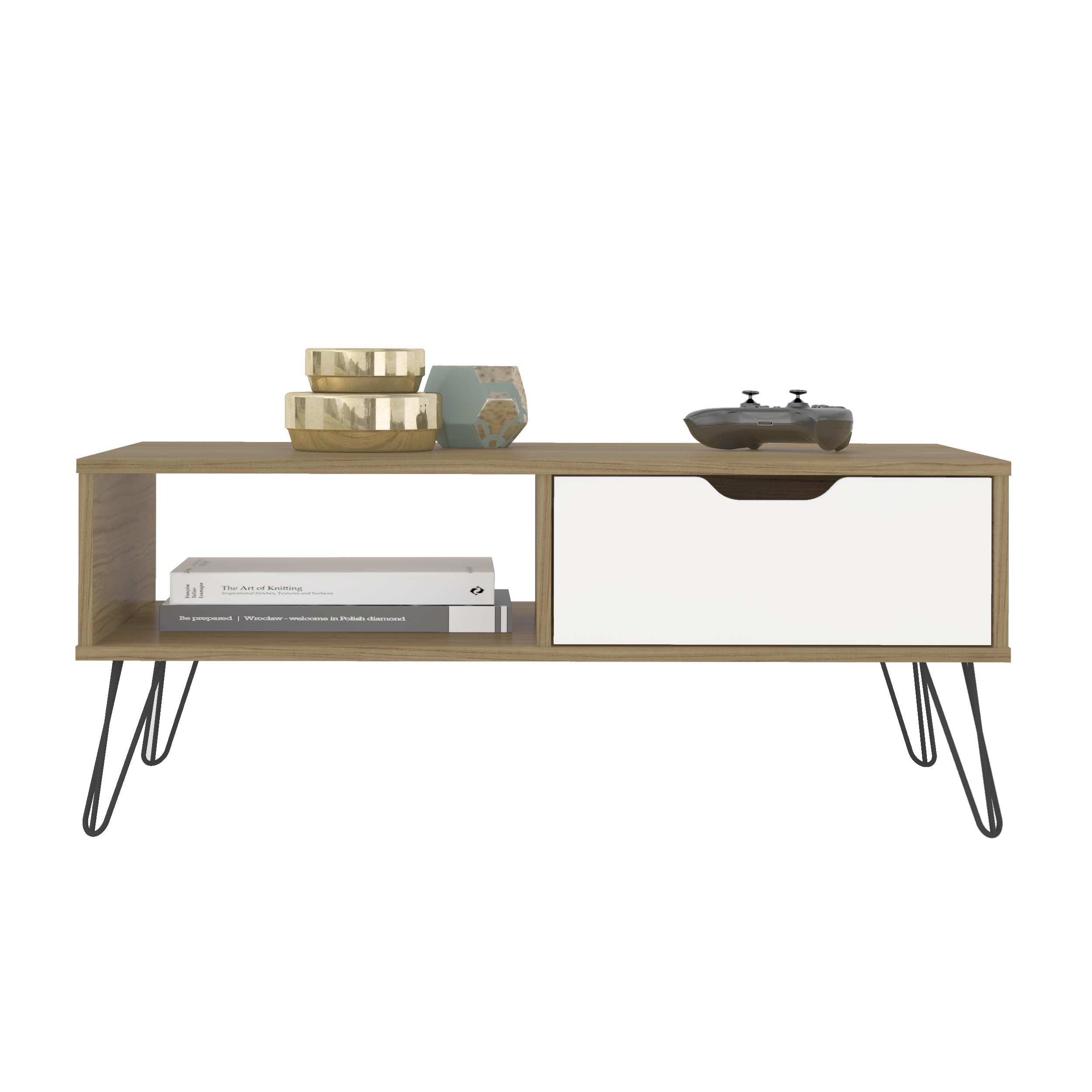 MOMMA HOME Conjunto Completo de Salon y Comedor, Modelo Estocolmo, Acabado Roble, Blanco y Gris, Aparador + Mueble TV + Mesa de Centro + Aparador Alto Botellero