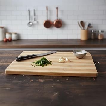 Deconox Yuvarlak Bambu Kesme ve Sunum Tahtası (Büyük Boy) | Antibakteriyel, Metal Kulplu Ahşap Pizza/Şarküteri Tahtası 24 * 34cm