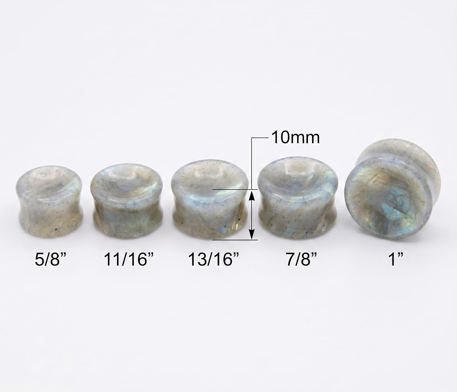 Pair of White Labradorite Stone Saddle Plug Double Flare Ear Lobe Plugs E604A