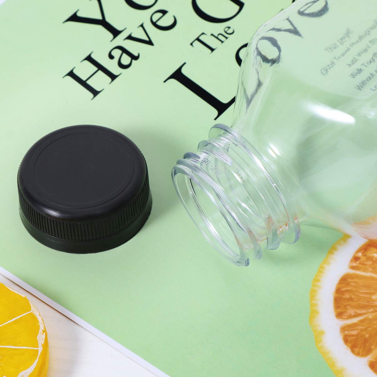 TOVINANNA Juice Bottles Screw-on Black Caps 8-piece Pet Plastic Storage Containers Food Safe Pet Jars