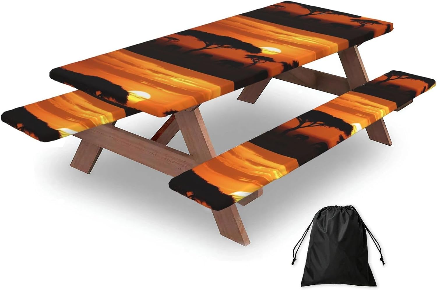 Diamond Jewelry Jewels Luxury Picnic Table Cover with Bench Covers and Bag, Windproof Waterproof Rectangle Tablecloth with Elastic Edges Fitted Camping