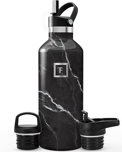 Miniatura 59 de IRON °FLASK Frasco de hidratación para acampar y senderismo con pajilla, botella de agua deportiva de acero inoxidable con aislamiento de boca Dark
