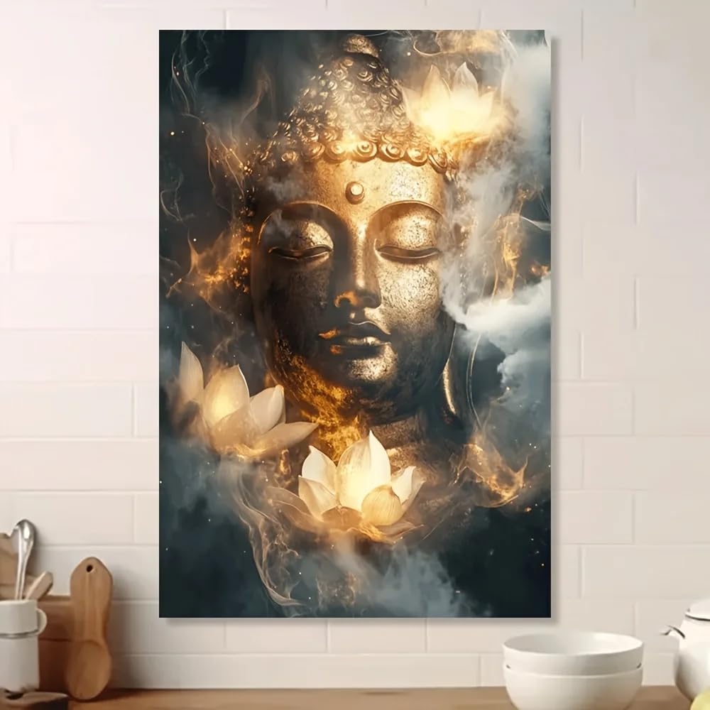 Sdvib Frameless Canvas Painting Mystical Buddha Canvas Art Print - Fiery For Lotus Design, Wall Decor For Bedroom, Living Room(50X70cm/Frameless)